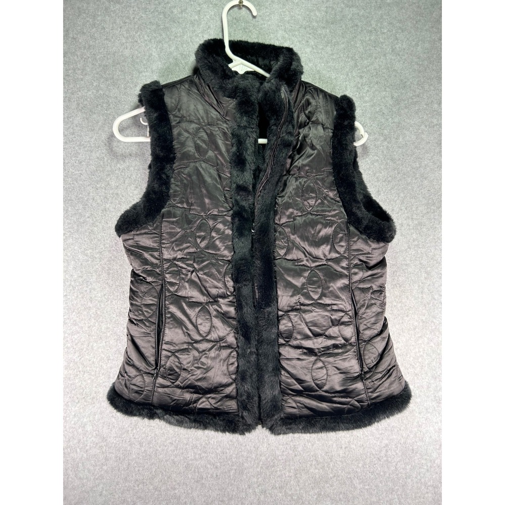 New York & Company Black Quilted Faux Fur Lined Puffer Vest XS
